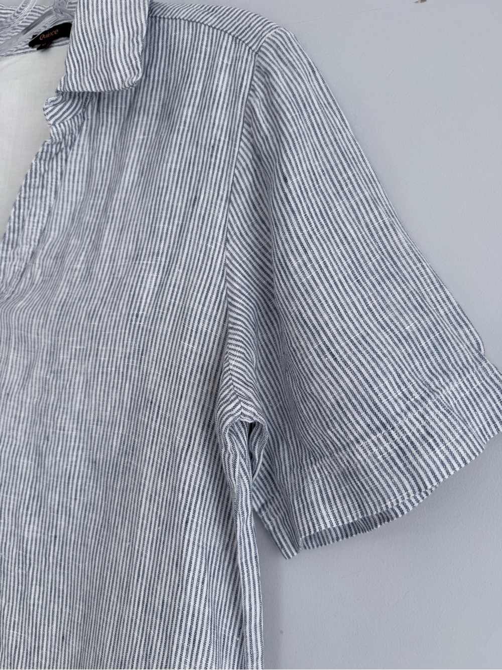 Quince 100% European Linen Popover Mini Dress Blue Pinstripe M Summer Pockets - Picture 9 of 15